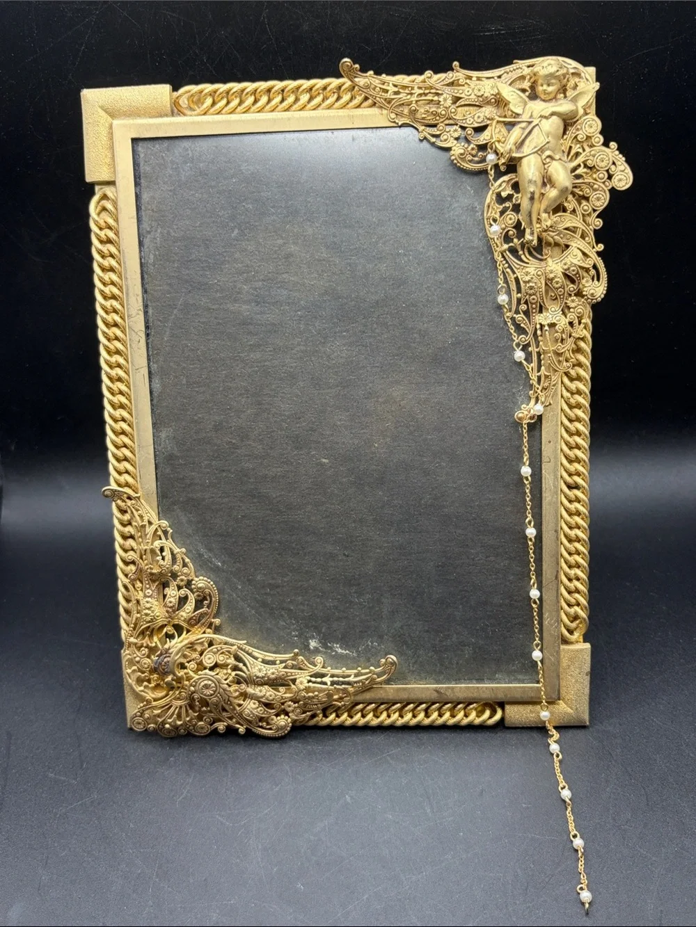 Kirks Folly Collection USA 1987-1988 Vintage Gold Tn Cherub Angel Picture Frame